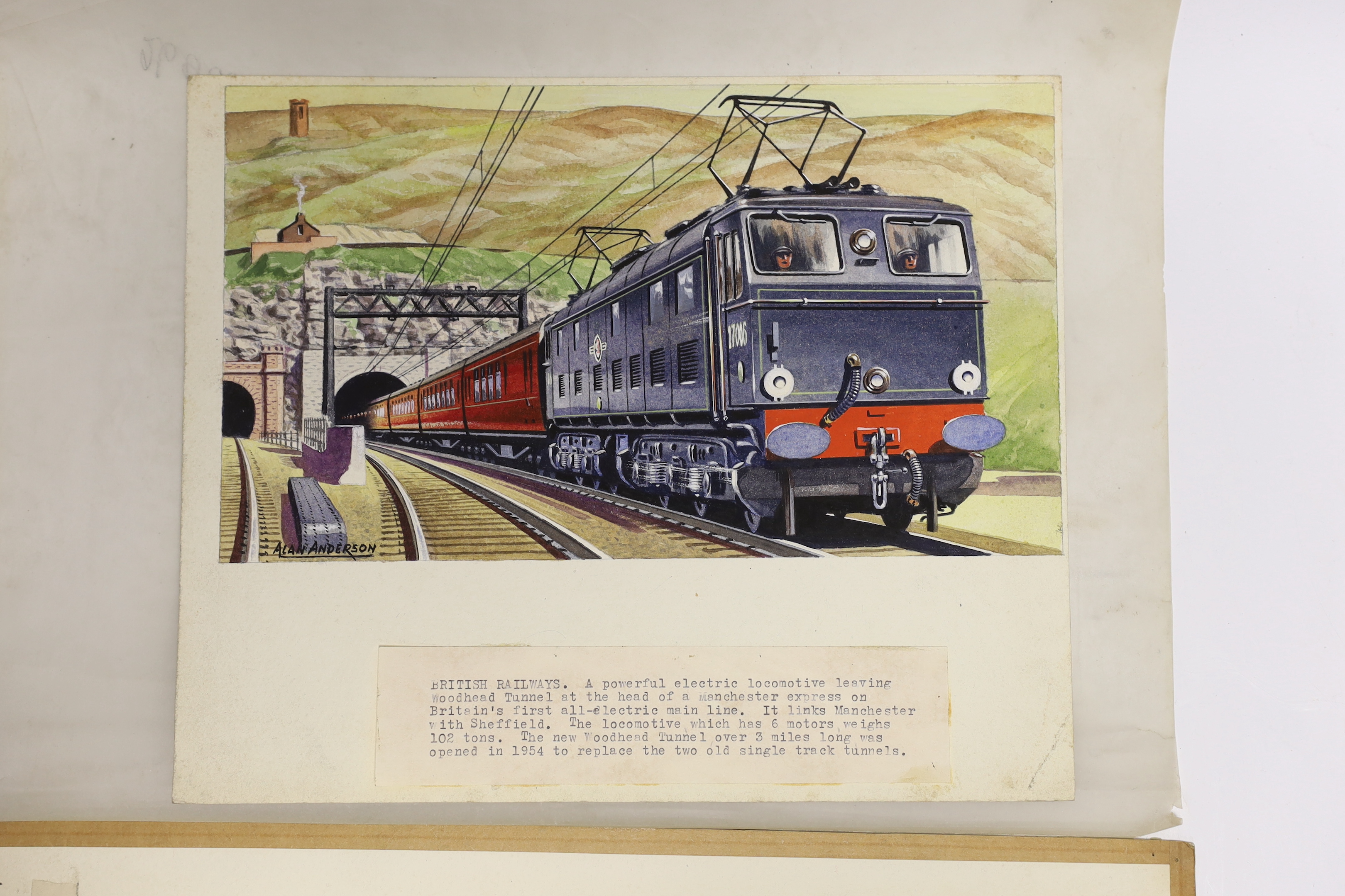 Alan Anderson, two watercolours, a BR Class 76 electric locomotive leaving Woodhead tunnel, 15.5 x 27cm and an ex-LNER 16000 electric locomotive, 18.5 x 32cm, both signed